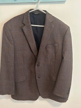Jos. A. Bank Traveler 100% Wool Brown Plaid Blazer 44R